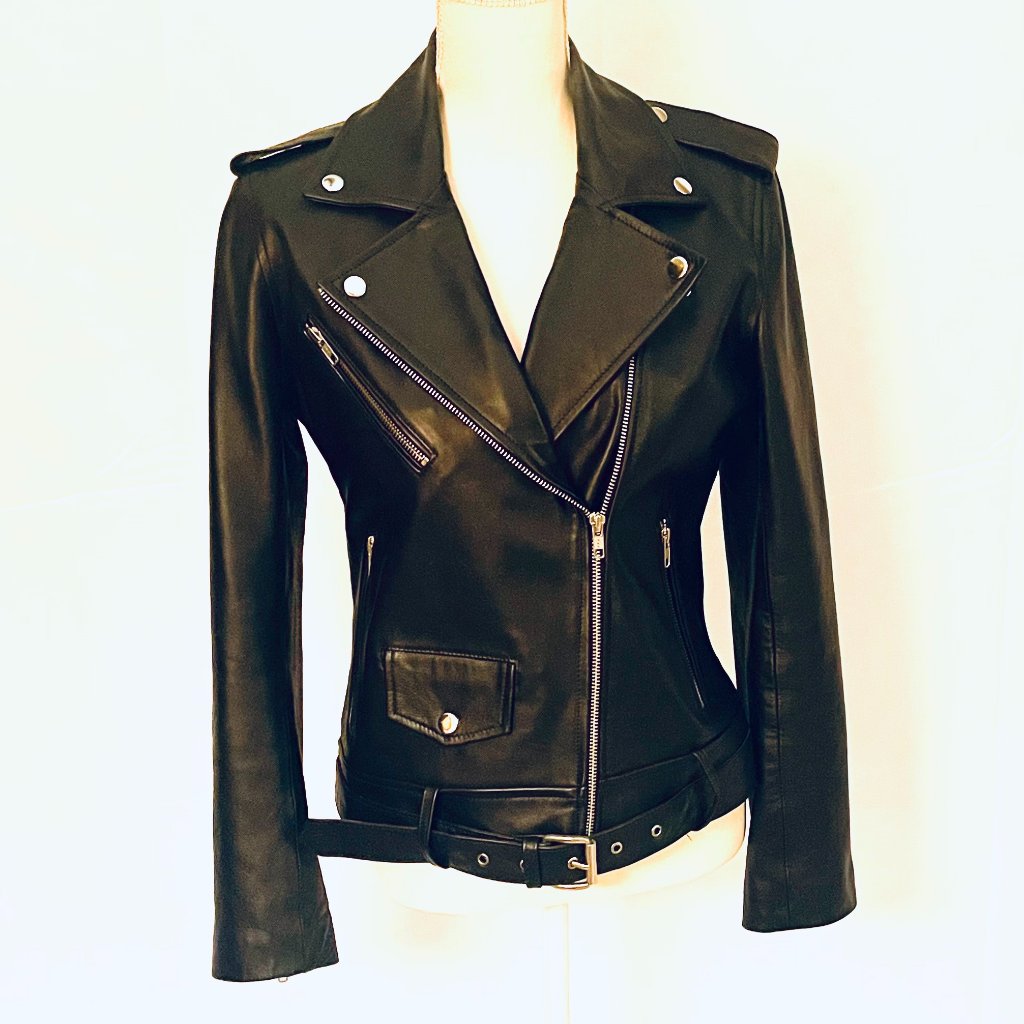 La Pelle - Sophia Women's Black Moto Belted Jacket